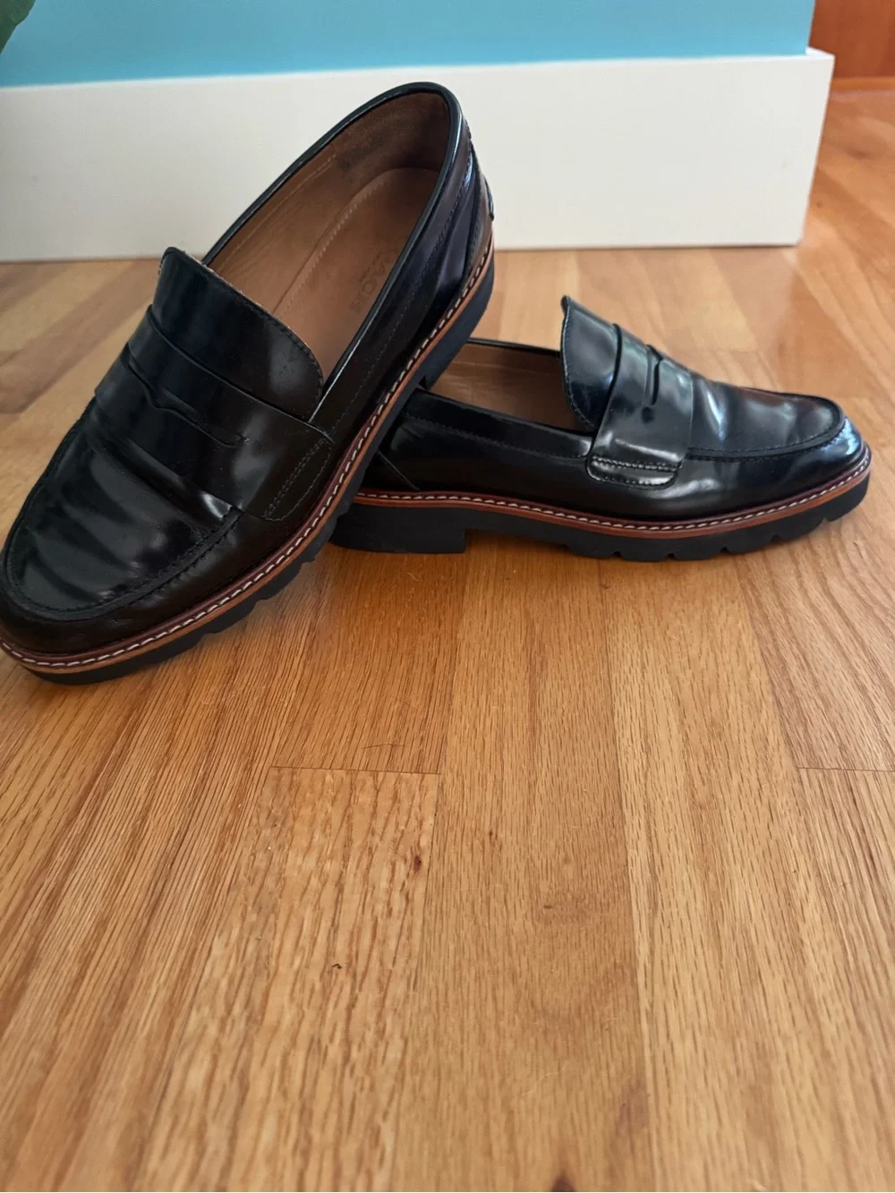Coach Black Leather Women's Penny Loafers with Lug Sole
